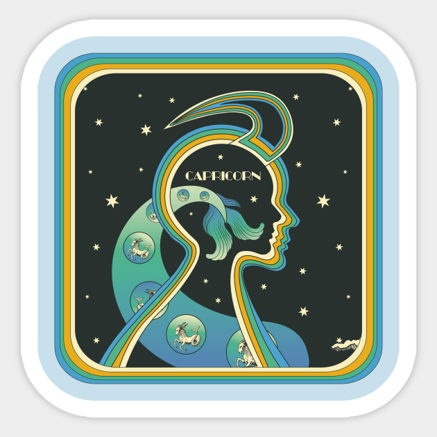 Capricorn 70s style art Sticker by Inktally